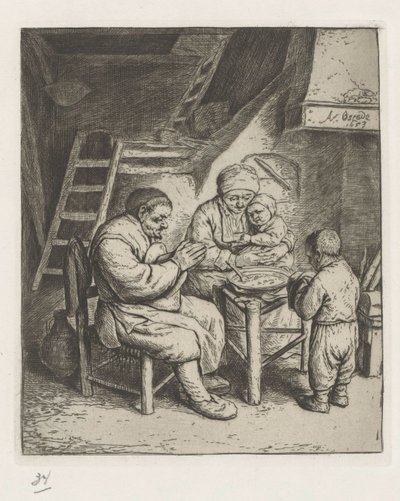 Famille à table pour le repas - Adriaen van Ostade