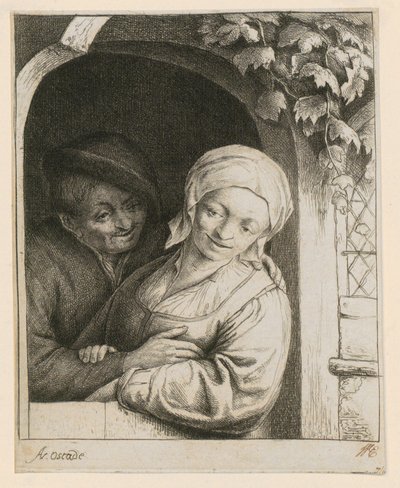 Tendresse rustique - Couple de paysans sur le pas de la porte - Adriaen van Ostade