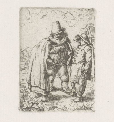 Homme avec col plissé avec un couple de paysans - Adriaen van Ostade
