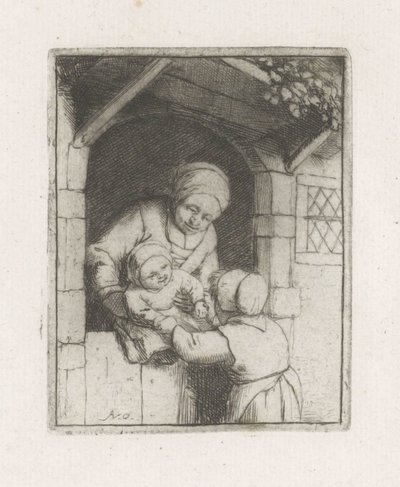 Mère avec deux enfants dans une porte - Adriaen van Ostade