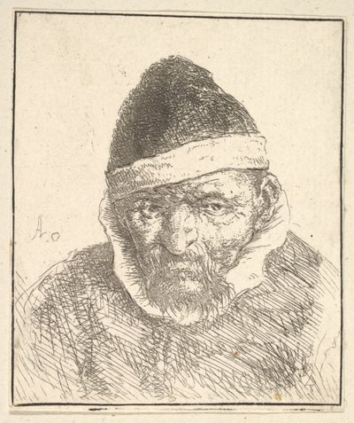 Vieil homme au col blanc et au chapeau pointu - Adriaen van Ostade