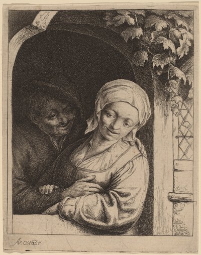 Couple de paysans dans une porte (Romance villageoise) - Adriaen van Ostade