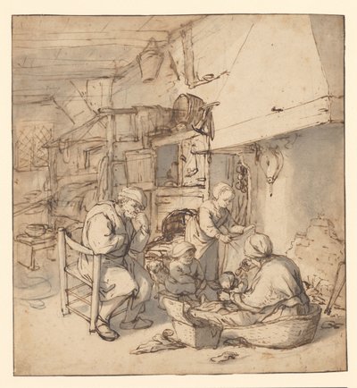 Famille de paysans autour de la cheminée - Adriaen van Ostade