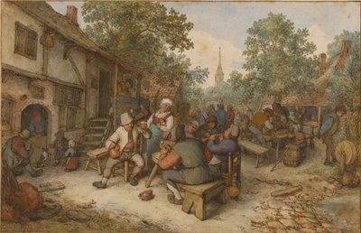 Fête paysanne dans une rue de la ville - Adriaen van Ostade