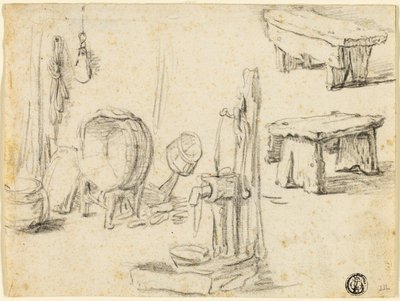 Esquisses de la pompe, du lavoir et des bancs - Adriaen van Ostade