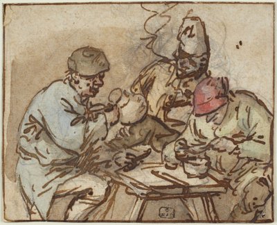 Trois hommes à table - Adriaen van Ostade