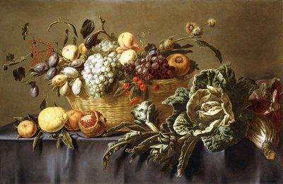 Un panier de fruits sur une table drapée, vers 1635 - Adriaen van Utrecht