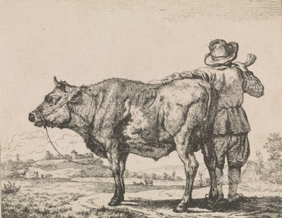 Homme debout avec un taureau - Adriaen van de Velde