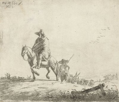 Cavalière et berger avec du bétail sur un chemin de terre, 1653 - Adriaen van de Velde