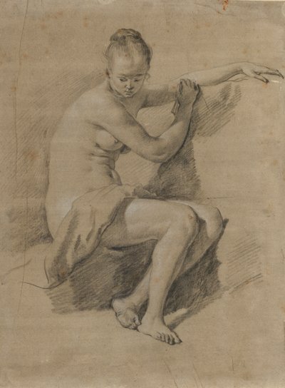 Femme nue assise, vers 1660-70 (dessin à la craie noire et blanche) - Adriaen van de Velde