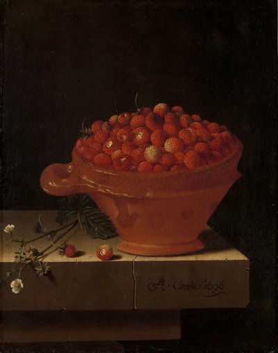 Un bol de fraises sur un socle en pierre, 1696 - Adrian Coorte