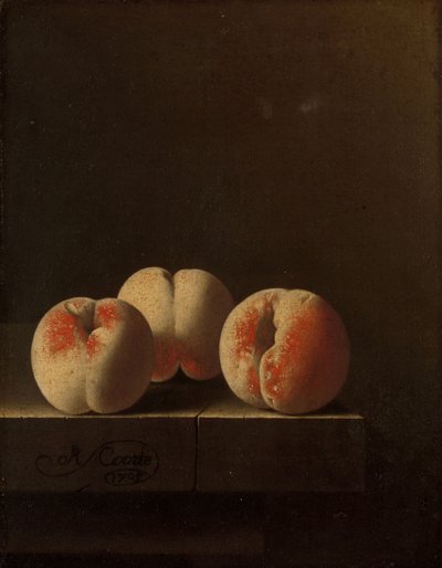 Trois pêches sur un socle en pierre, 1705 - Adrian Coorte