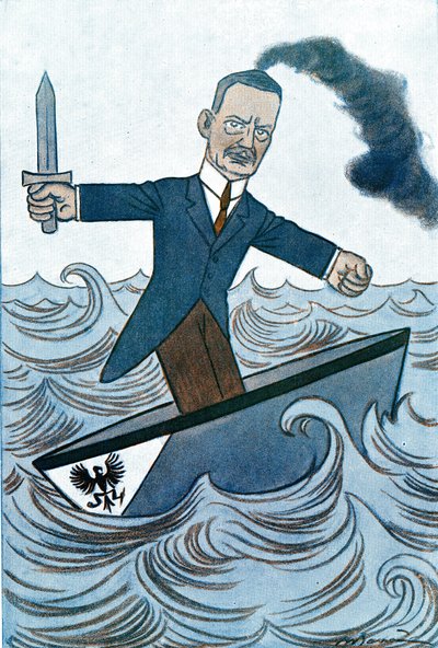 Caricature de Wilhelm Cuno (1876-1933) homme politique allemand responsable des affaires maritimes. Dessin d