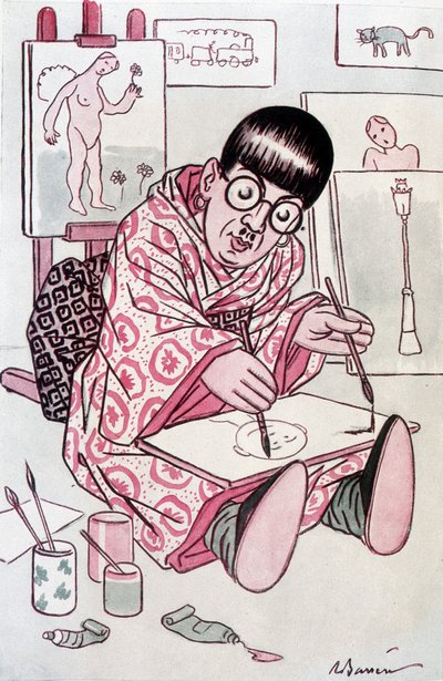 Dessin montrant Tsuguharu Fujita, baptisé Léonard Foujita, peintre français d