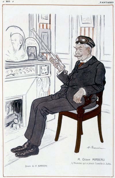 Dessin humoristique sur Octave Mirbeau par Barrère - dans « Fantasio », du 01/04/1908 - Adrien Barrere