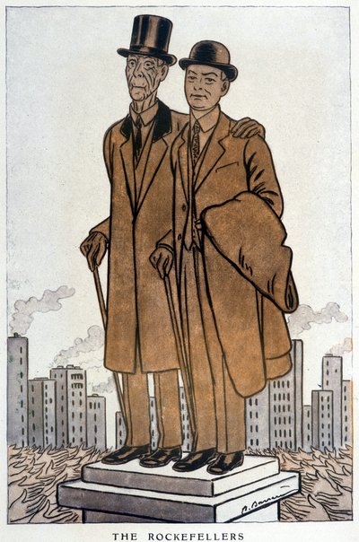 Les Rockefellers, père et fils, croesus américains - Illustration par Adrien Barrère (1877-1931) dans "Fantasio" du 01/03/1930 - Adrien Barrere