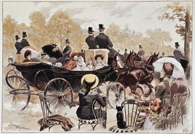 Promenade des enfants aux Champs-Élysées par Marie, fin du 19e siècle - Adrien Emmanuel Marie