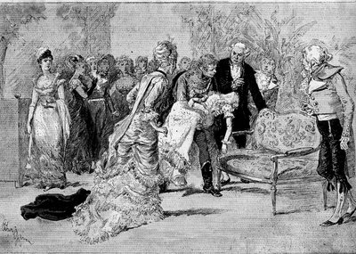 Représentation théâtrale : "Le beau Solignac" de Jules Claretie (1840-1913) et William Busnach (1832-1907) avec Édouard Angelo (Solignac) et Mlle Cassothy (Louise de Farges). Paris, théâtre du Châtelet - Adrien Emmanuel Marie