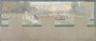 Esquisse pour la mairie de Nogent-sur-Marne : Le repos - la navigation, printemps 1889 - Adrien Karbowsky