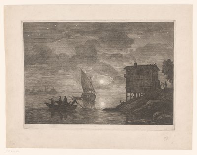 Veerpont bij nacht - Adrien Manglard (attributed to)