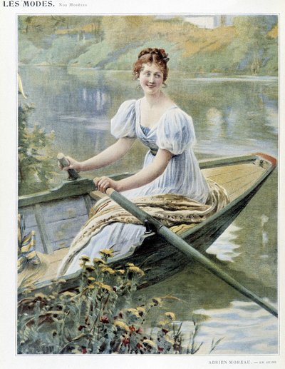 Femme fabriquant un bateau sur la Seine - ill. par Adrien Moreau, vers 1900 - Adrien Moreau