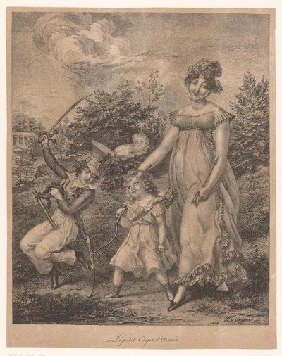 Femme et deux enfants avec des jouets d