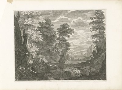 Cascade avec une ville en arrière-plan - Aegidius Sadeler (II) (attributed to)