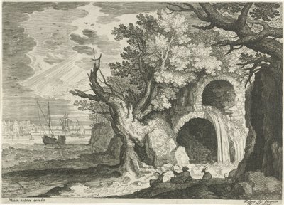 Aqueduc avec cascade (Paysages du Tyrol) - Egidius  Sadeler (II)