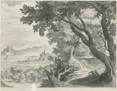 Paysage avec deux figures sous un arbre - Egidius  Sadeler (II)