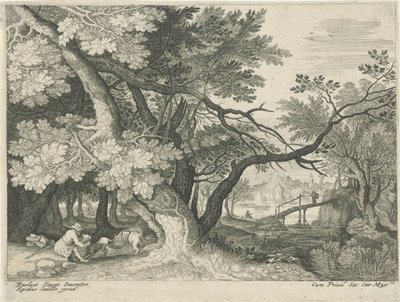 Paysage avec deux chasseurs (série Landschappen uit Tirol) - Egidius  Sadeler (II)