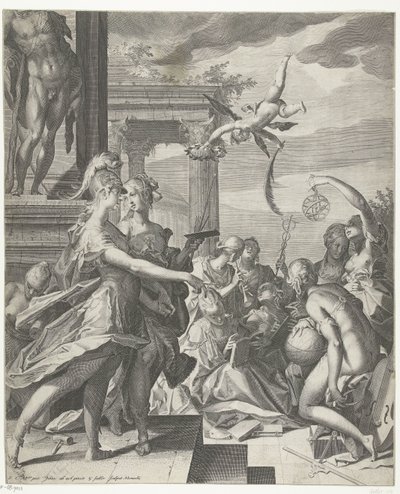 Minerve accompagne la Peinture à sa place parmi les sciences - Egidius  Sadeler (II)