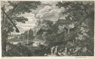 Paysage fluvial avec pêcheurs et ouvriers - Egidius  Sadeler (II)