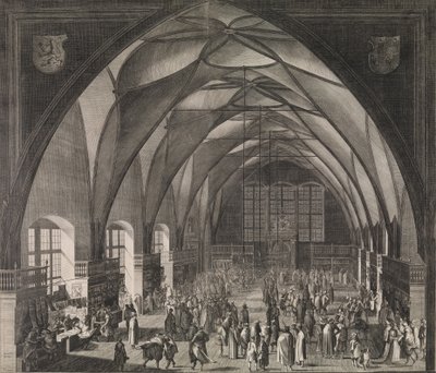 Vue intérieure de la salle Vladislav au château de Prague pendant la foire annuelle, 1607 - Aegidius Sadeler II