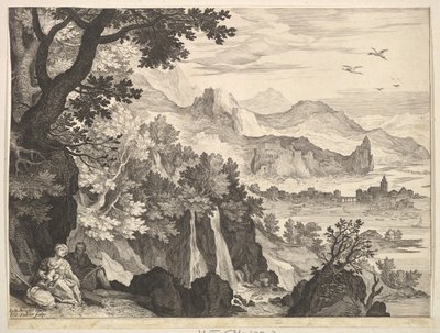 Paysage montagneux avec le repos pendant la fuite en Égypte - Aegidius Sadeler II