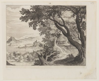 Paysage fluvial avec deux personnes assises sous un arbre - Aegidius Sadeler II
