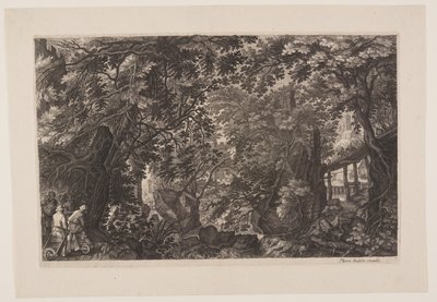 Scène huit : Une forêt avec un pont en bois, extrait de Huit scènes de Bohême - Aegidius Sadeler II