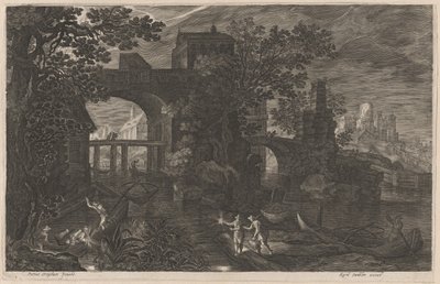 Pêche de nuit près des ponts fortifiés - Aegidius Sadeler II after Pieter Stevens