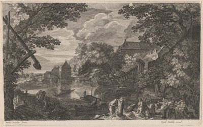 Paysage fluvial avec pêcheurs près d