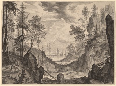 Scène boisée avec une cascade - Aegidius Sadeler II after Roelandt Savery