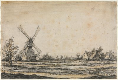 Paysage avec un moulin à vent près d