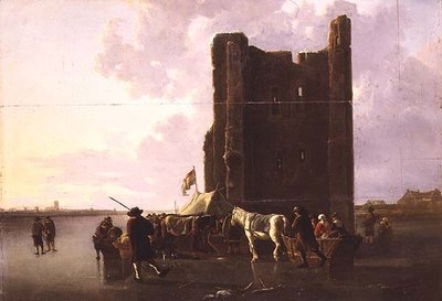 Citadins avec des traîneaux sur la Maas gelée près de la Huis te Merwede - Aelbert Cuyp