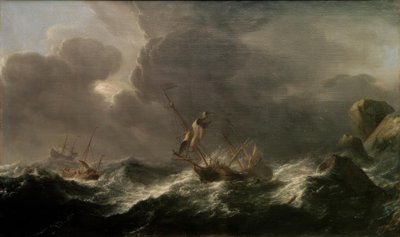 Navires en détresse devant une côte rocheuse - Aernout Smit