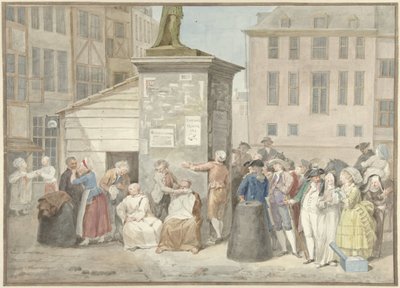 Place avec des moines et des nonnes pendant la révolution en Belgique, 20 octobre 1787 - Aert Schouman (signed by artist)