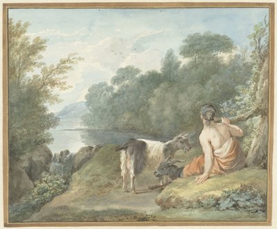 Bergère avec des chèvres dans un paysage avec un lac - Aert Schouman