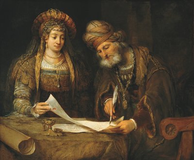 Esther et Mardochée écrivant la première lettre de Pourim, vers 1675 - Aernt de Gelder