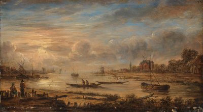 Vue de la rivière au lever du soleil - Aert van der Neer (copy after)
