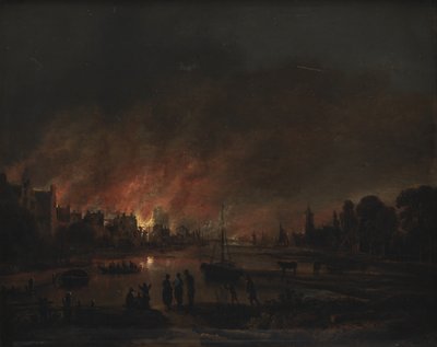Incendie dans un village la nuit - Aert van der Neer