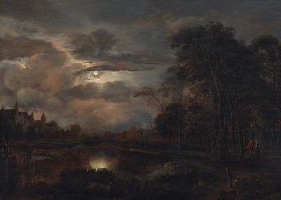 Paysage au clair de lune avec pont - Aert van der Neer