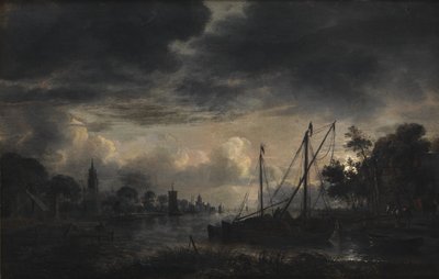 Paysage fluvial au clair de lune - Aert van der Neer