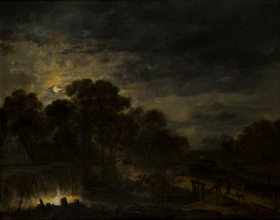 Paysage fluvial au clair de lune - Aert van der Neer